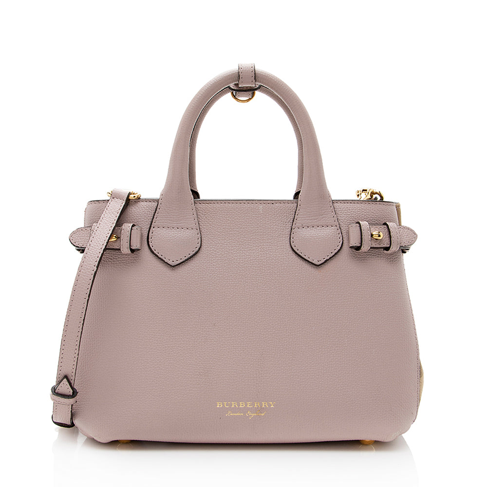 Burberry House Check Leather Banner Small Tote (SHF-19183)