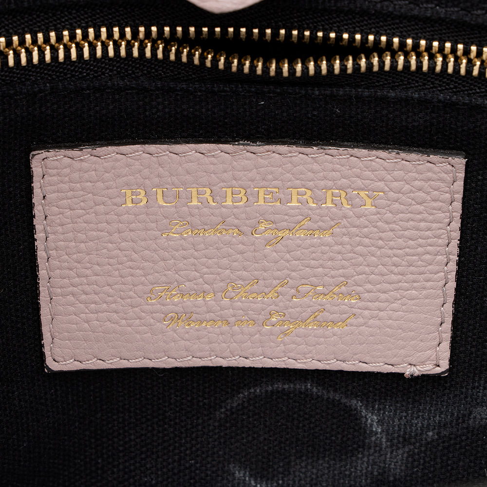 Burberry House Check Leather Banner Small Tote (SHF-19183)