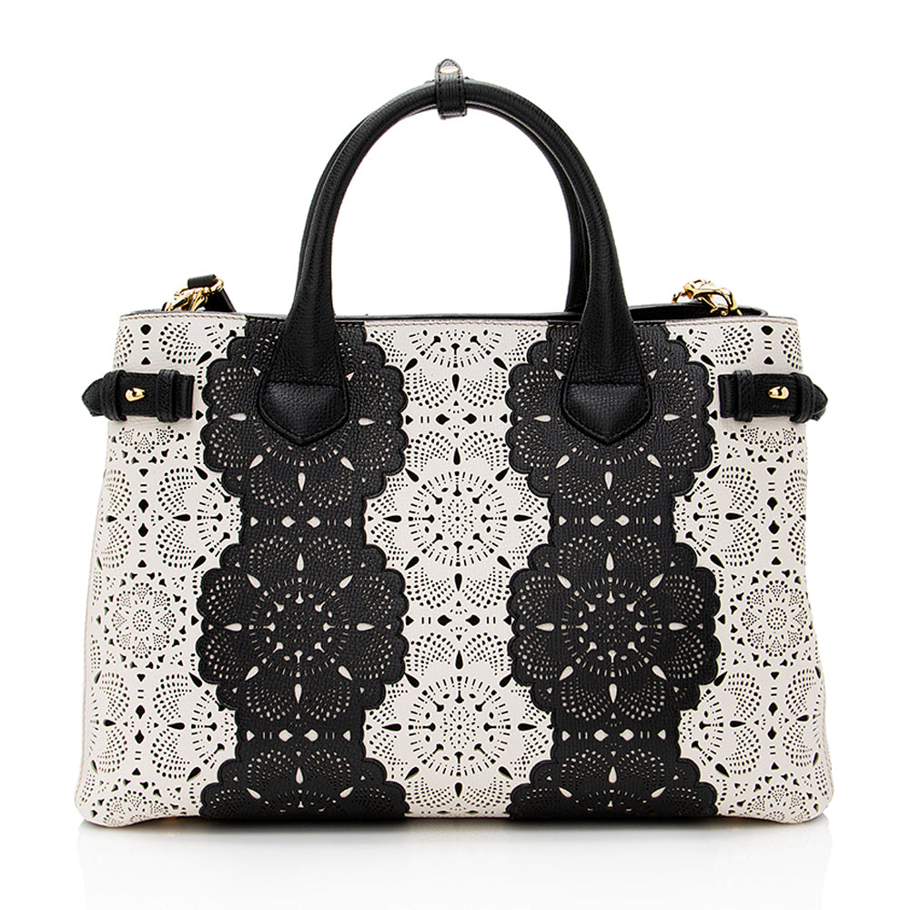 Burberry Laser Cut Leather Banner Medium Tote (SHF-22096)