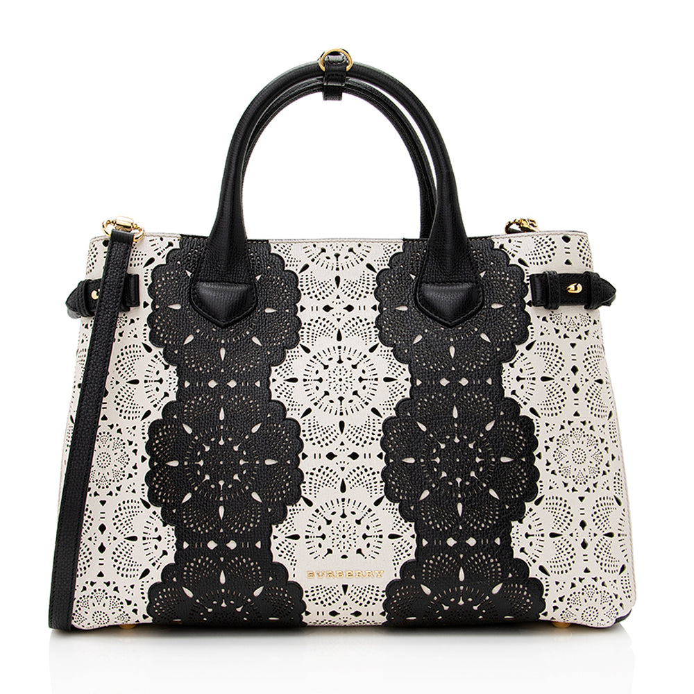 Burberry Laser Cut Leather Banner Medium Tote (SHF-22096)