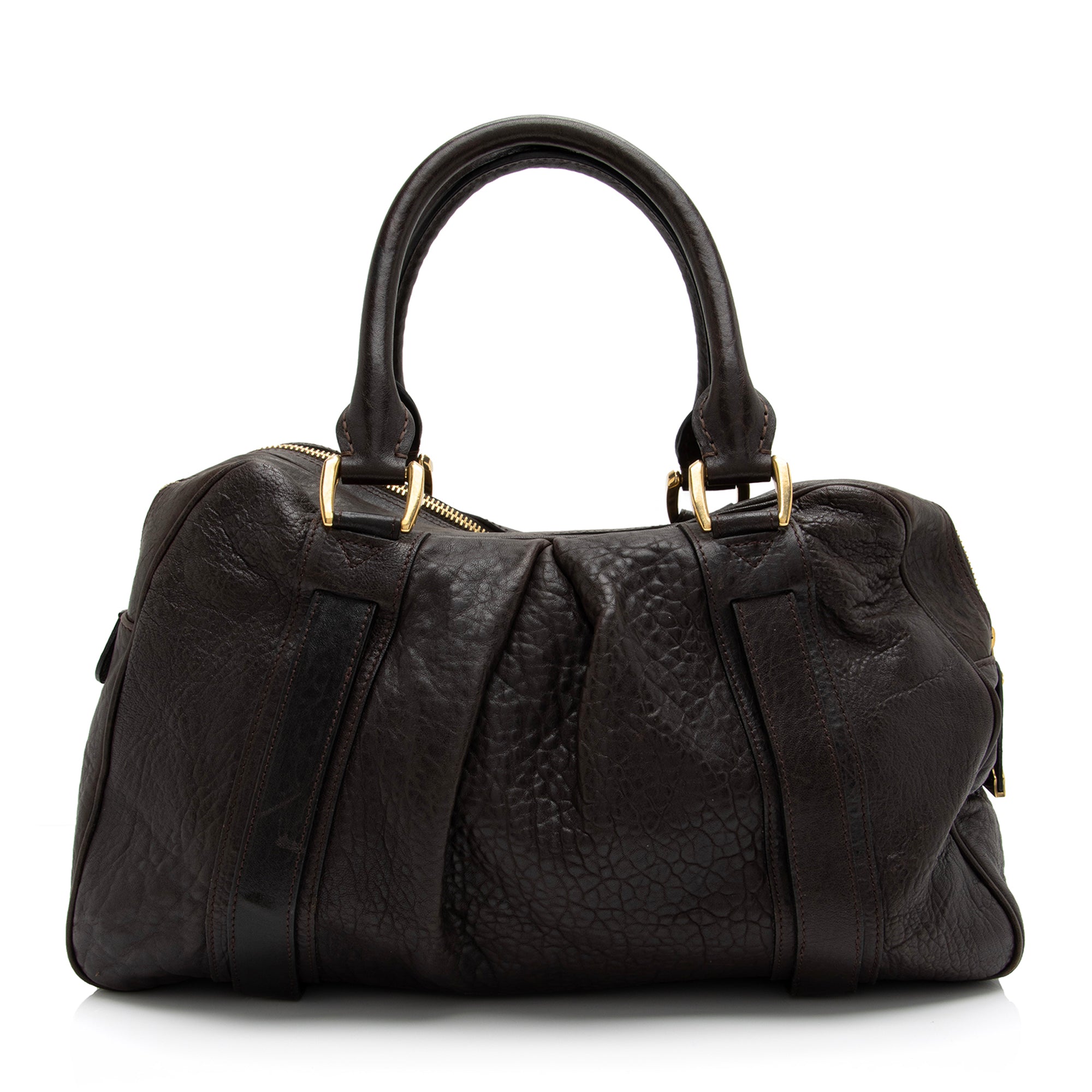 Burberry Leather Ashbury Double Zip Large Bowling Bag (SHF-23880)