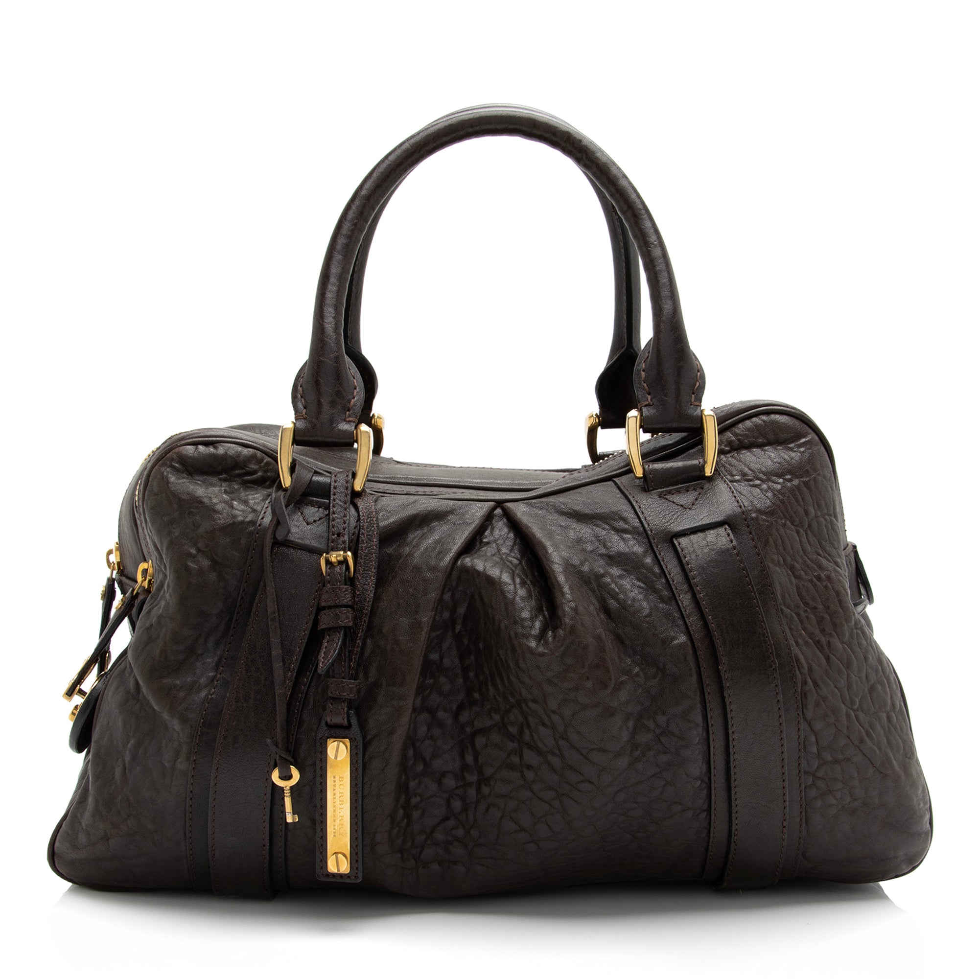 Burberry Leather Ashbury Double Zip Large Bowling Bag (SHF-23880)