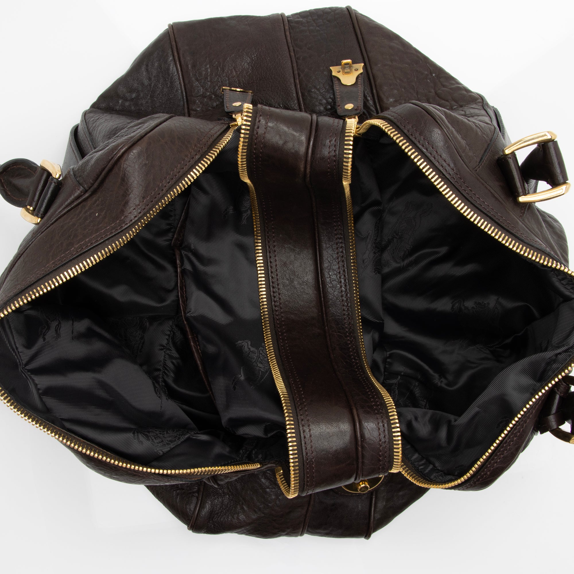 Burberry Leather Ashbury Double Zip Large Bowling Bag (SHF-23880)