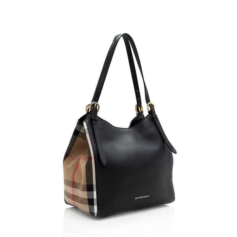 Burberry Leather House Check Derby Canterbury Small Tote (SHF-18431)