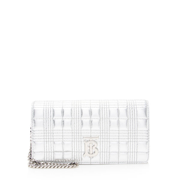Burberry Metallic Quilted Lambskin TB Lola Wallet on Chain (SHF-22393)