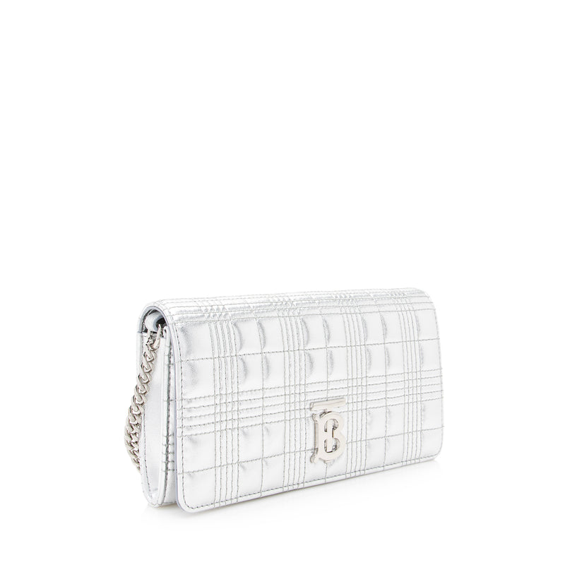 Burberry Metallic Quilted Lambskin TB Lola Wallet on Chain (SHF-22393)