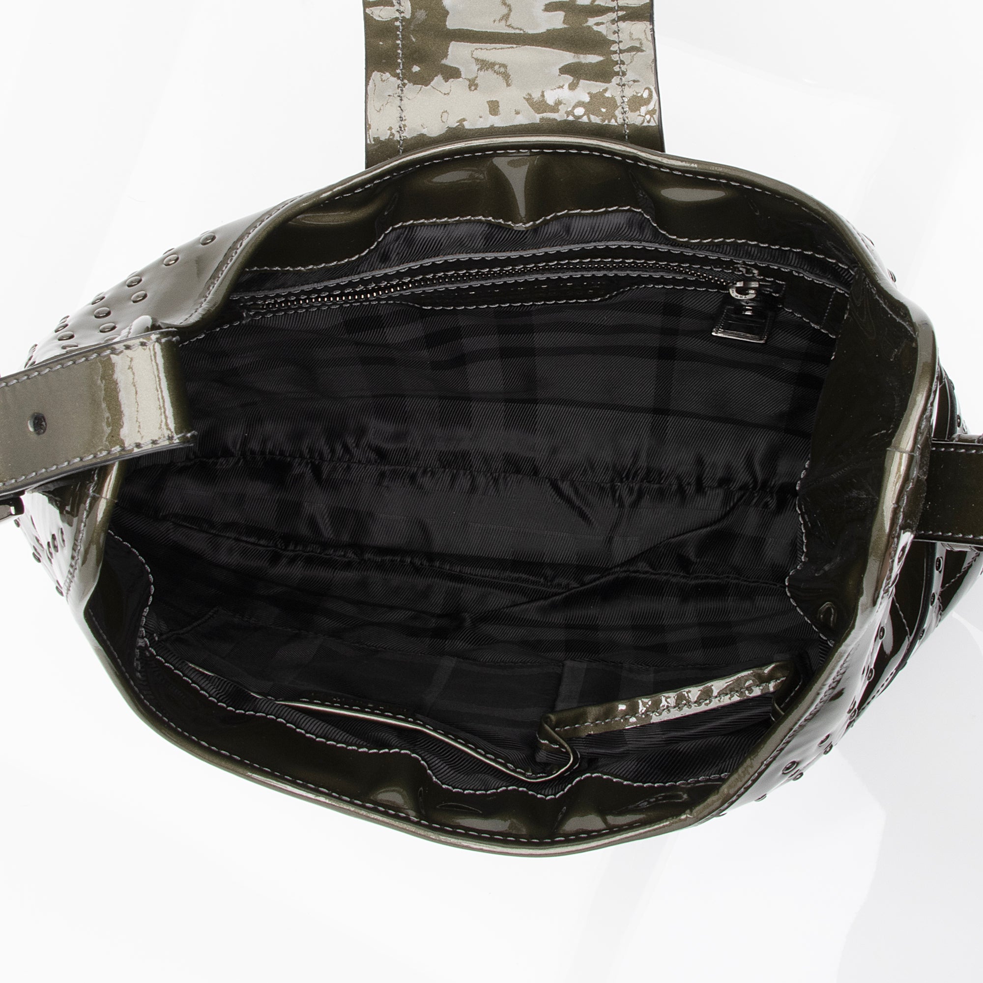 Burberry Patent Leather Studded Brook Hobo (SHF-23635)