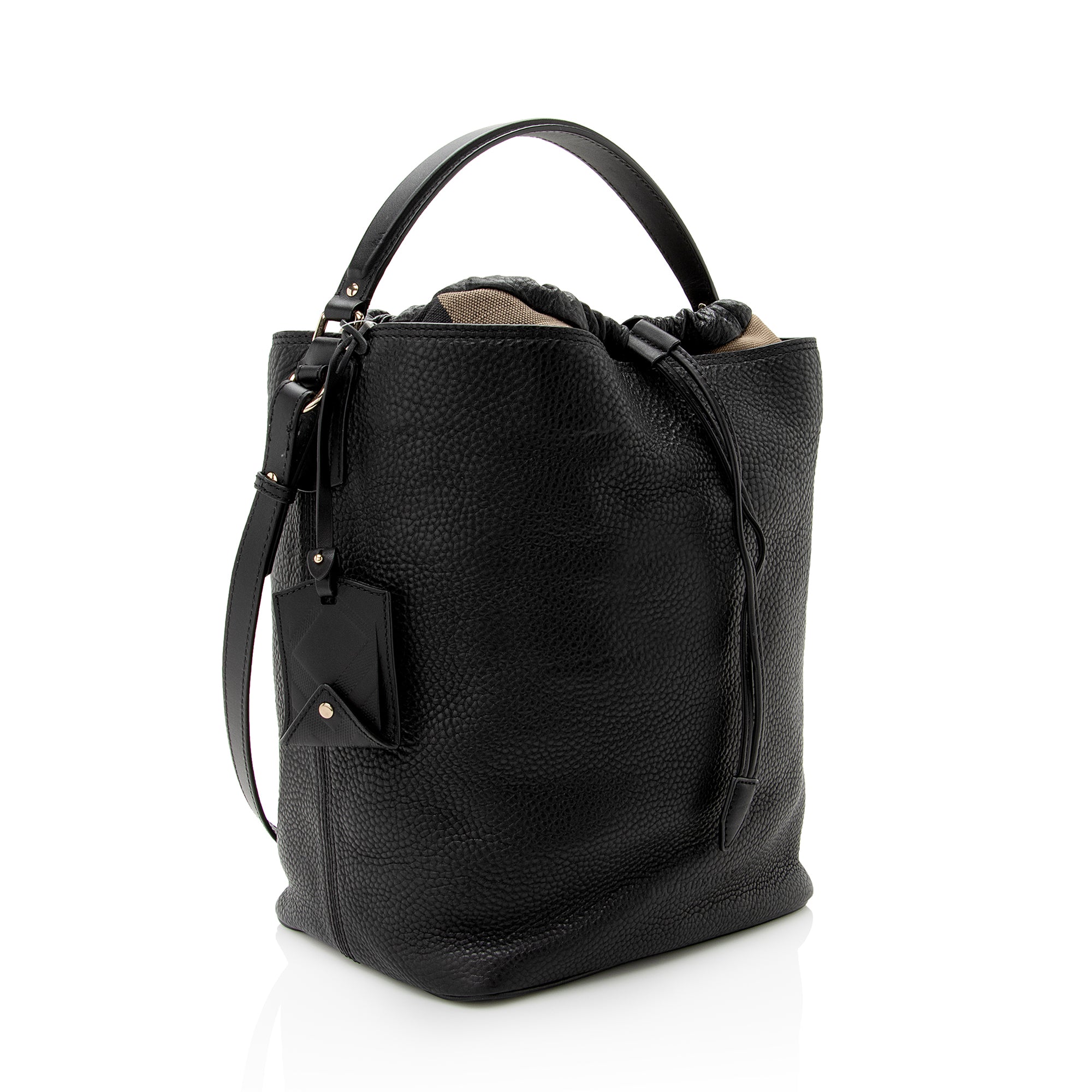 Burberry Pebbled Leather House Check Ashby Medium Hobo (SHF-22726)