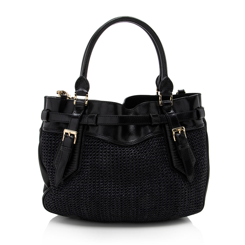 Burberry Prorsum Raffia Leather Whipstitch Satchel (SHF-17845)