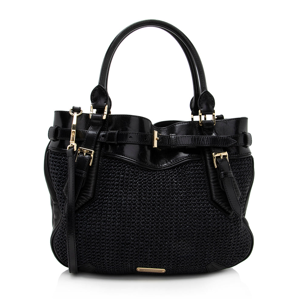 Burberry Prorsum Raffia Leather Whipstitch Satchel (SHF-17845)