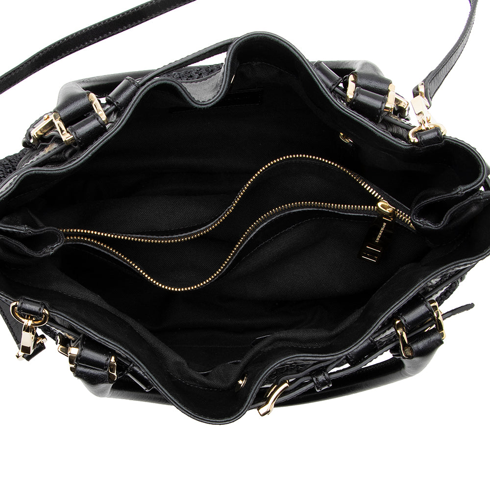 Burberry Prorsum Raffia Leather Whipstitch Satchel (SHF-17845)