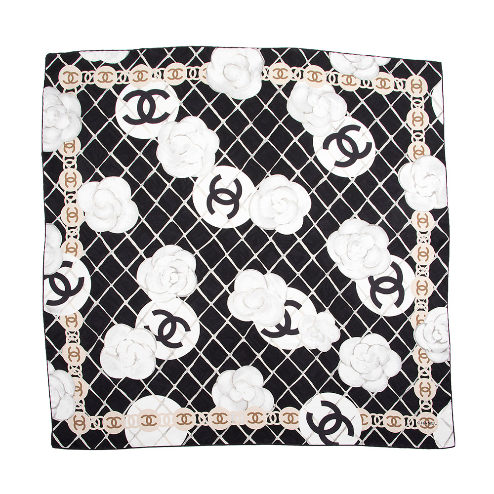 Chanel Silk Camellia CC Square Scarf (SHF-20679)