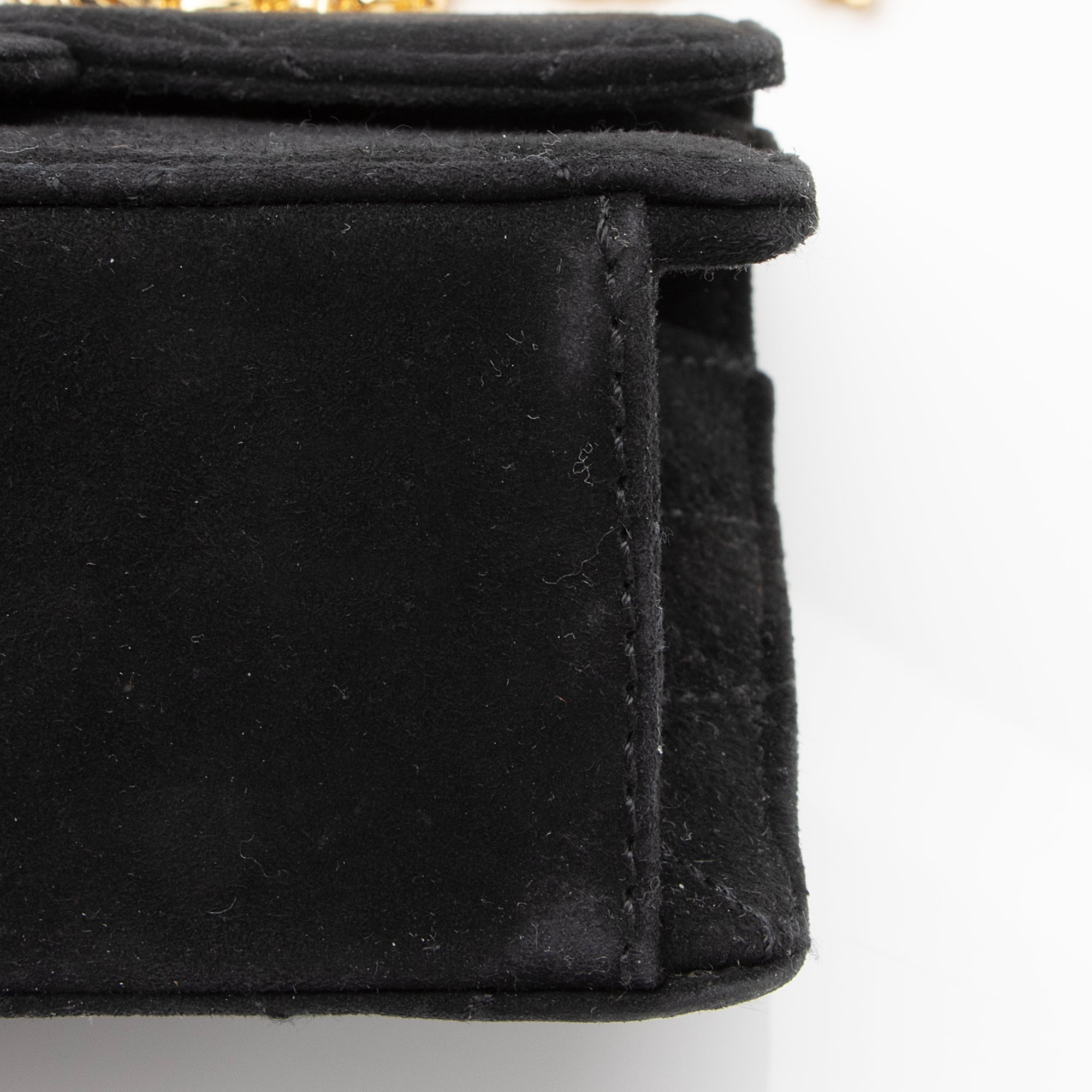 Chanel Vintage Quilted Suede Mademoiselle Bijoux Chain Mini Flap Bag (SHF-23077)