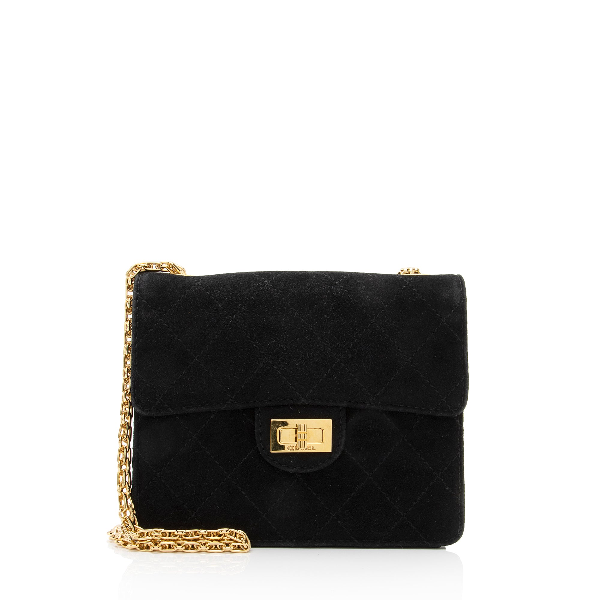 Chanel Vintage Quilted Suede Mademoiselle Bijoux Chain Mini Flap Bag (SHF-23077)
