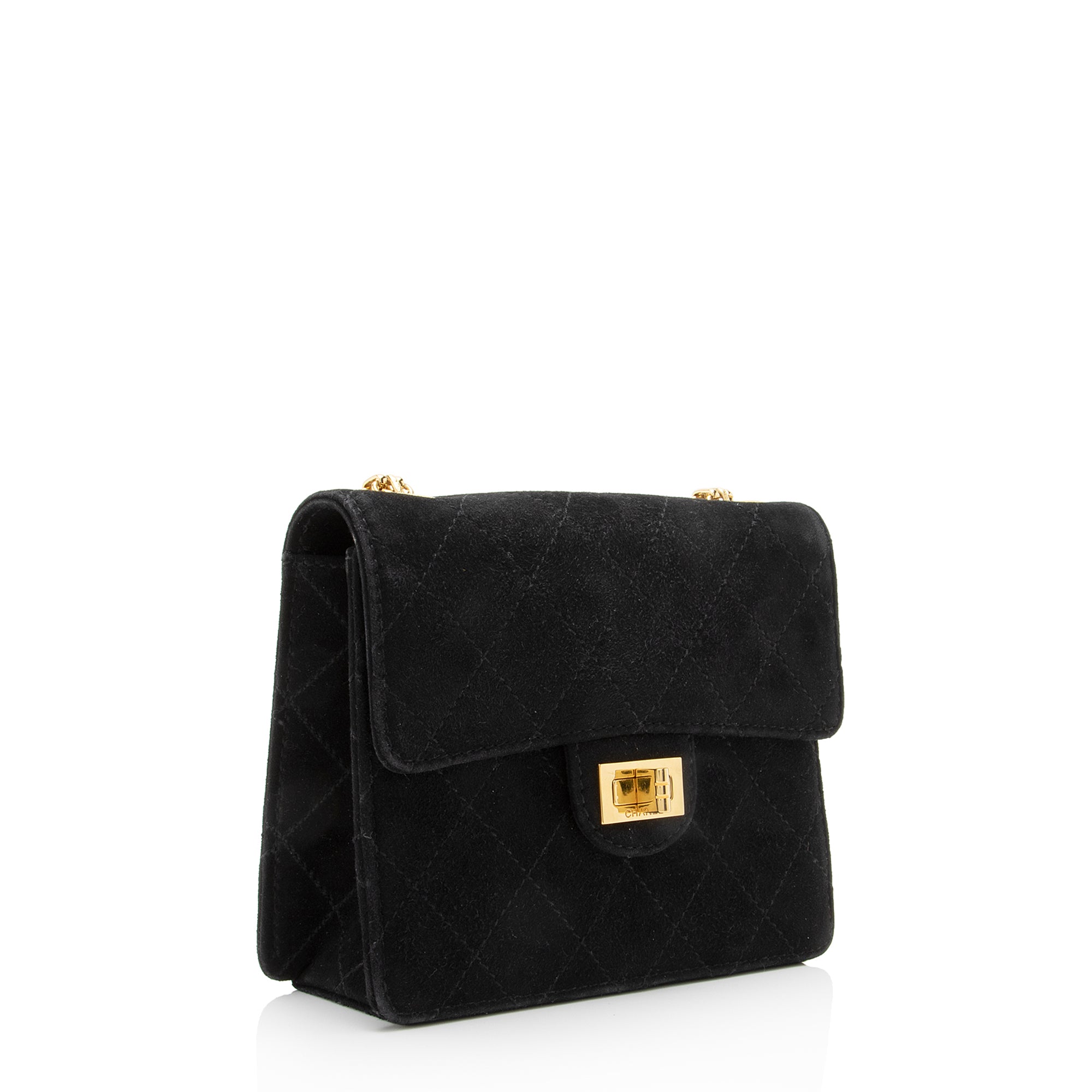 Chanel Vintage Quilted Suede Mademoiselle Bijoux Chain Mini Flap Bag (SHF-23077)