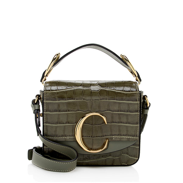 Chloe Croc Embossed C Mini Top Handle Bag (SHF-18176)