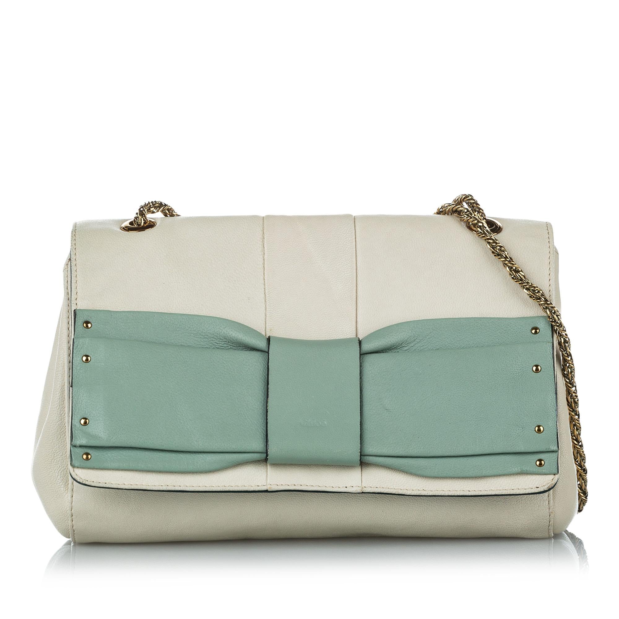 Chloe June Bow Flap Leather Shoulder Bag (SHG-37375)