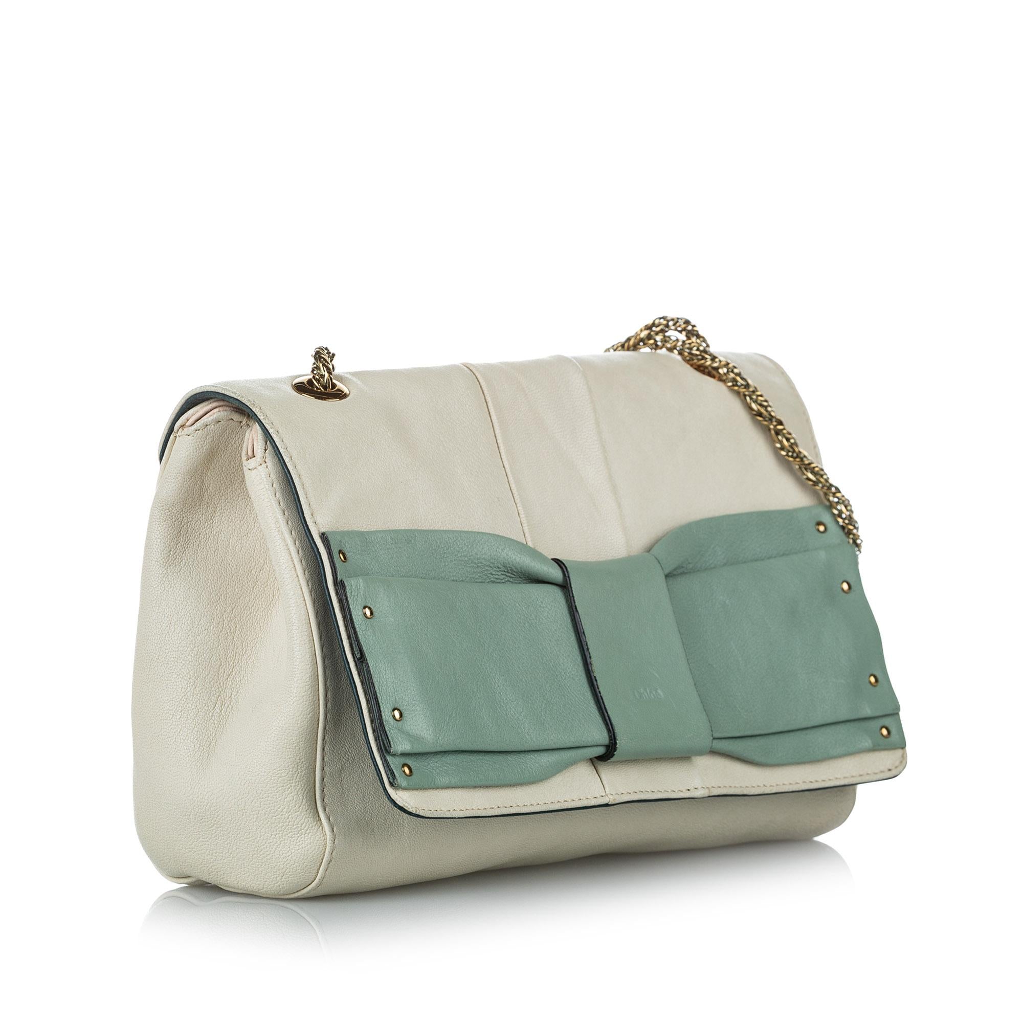 Chloe June Bow Flap Leather Shoulder Bag (SHG-37375)