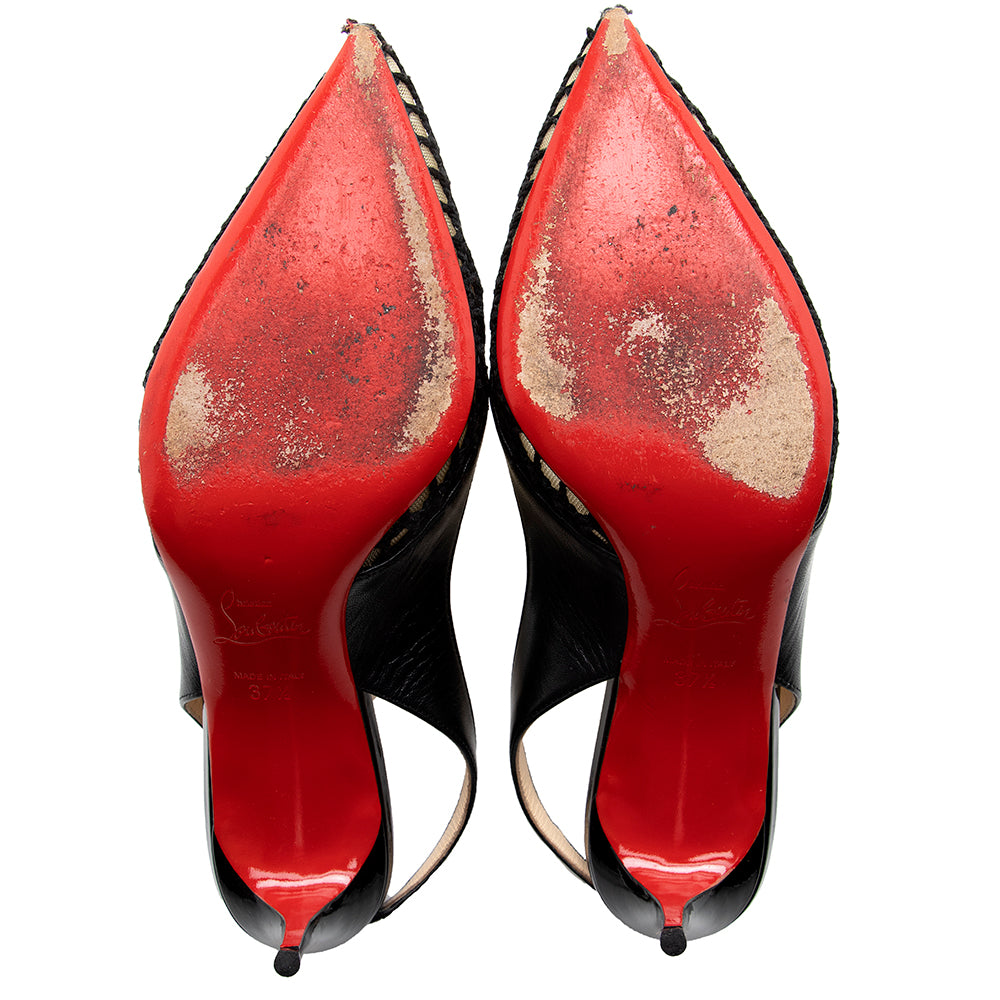 Christian Louboutin Black Cage Slingback 70 Pumps - Size 7.5 / 37.5 (SHF-18620)