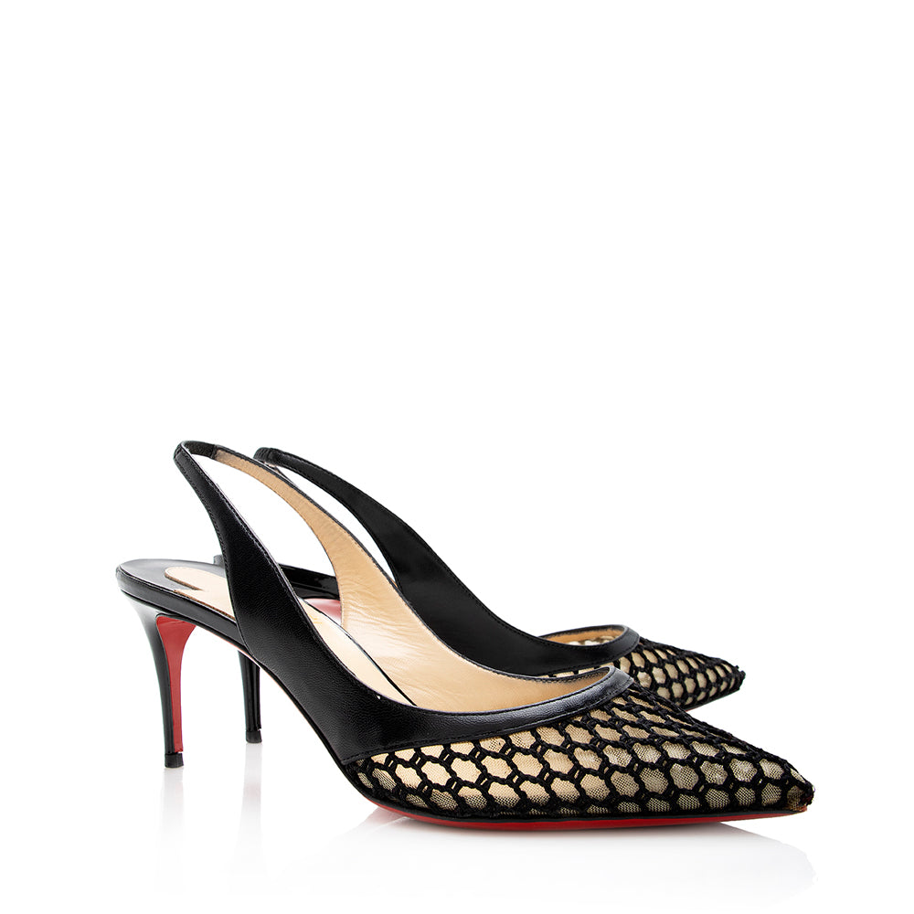 Christian Louboutin Black Cage Slingback 70 Pumps - Size 7.5 / 37.5 (SHF-18620)