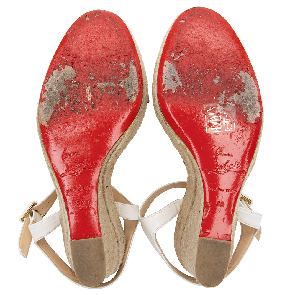 Christian Louboutin Leather Leopard Wedge Sandals - Size 9 / 39 (SHF-17740)