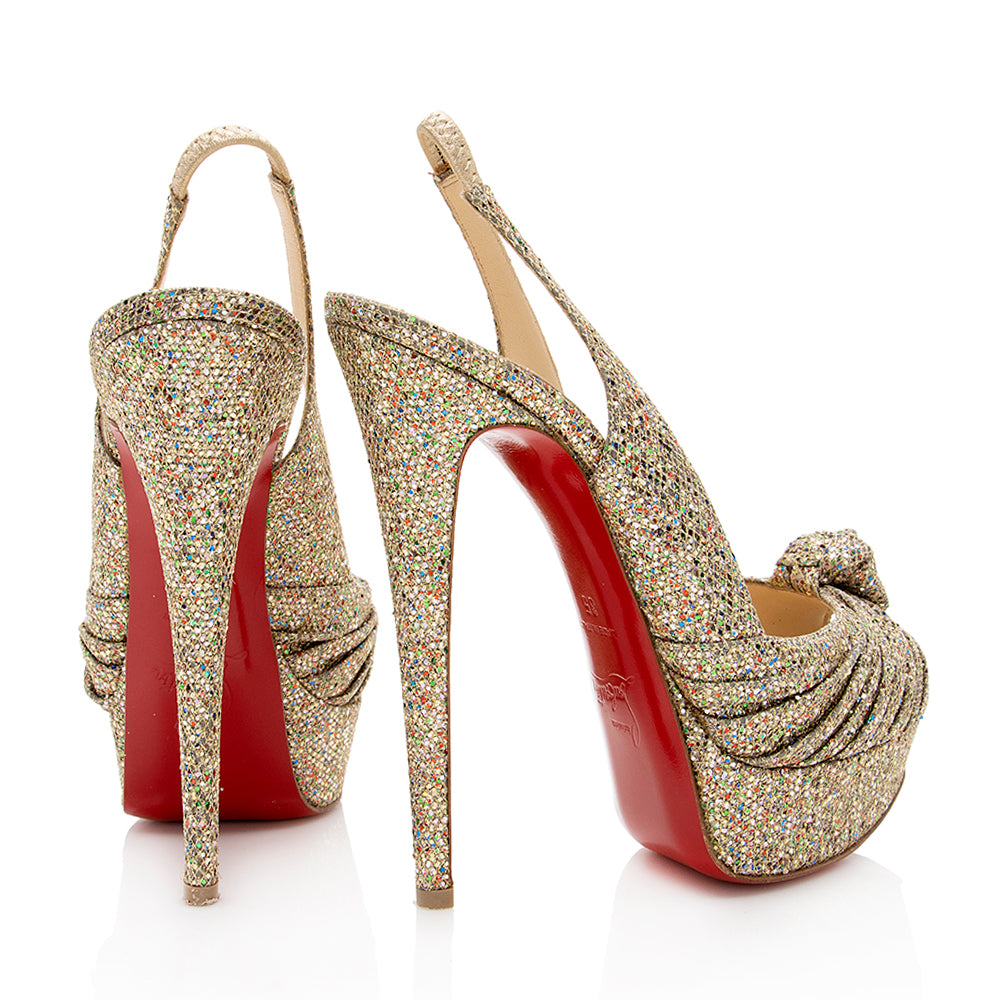 Christian Louboutin Glitter Jenny Slingback Peeptoe Pump - Size 5 / 35 (SHF-17801)
