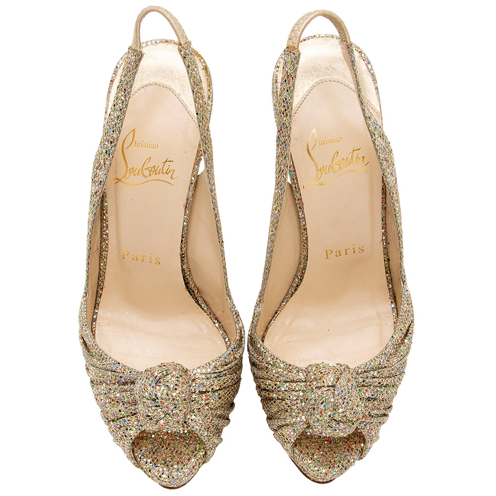 Christian Louboutin Glitter Jenny Slingback Peeptoe Pump - Size 5 / 35 (SHF-17801)
