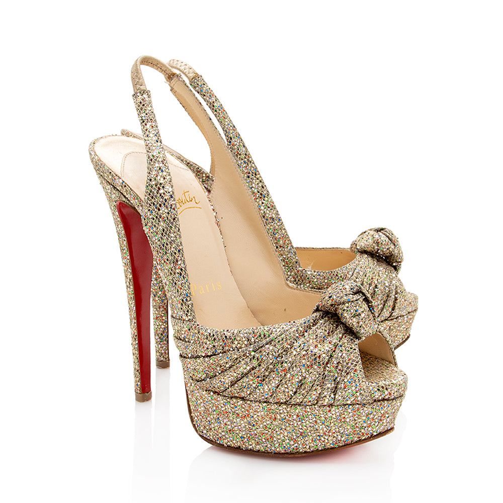 Christian Louboutin Glitter Jenny Slingback Peeptoe Pump - Size 5 / 35 (SHF-17801)