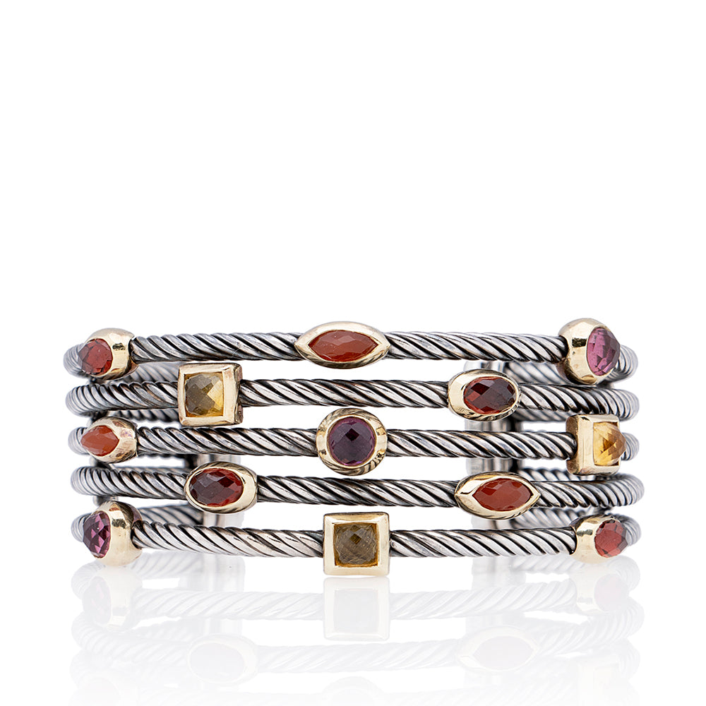 David Yurman 18k Yellow Gold Sterling Silver Multicolor Confetti Five Row Bracelet (SHF-19596)