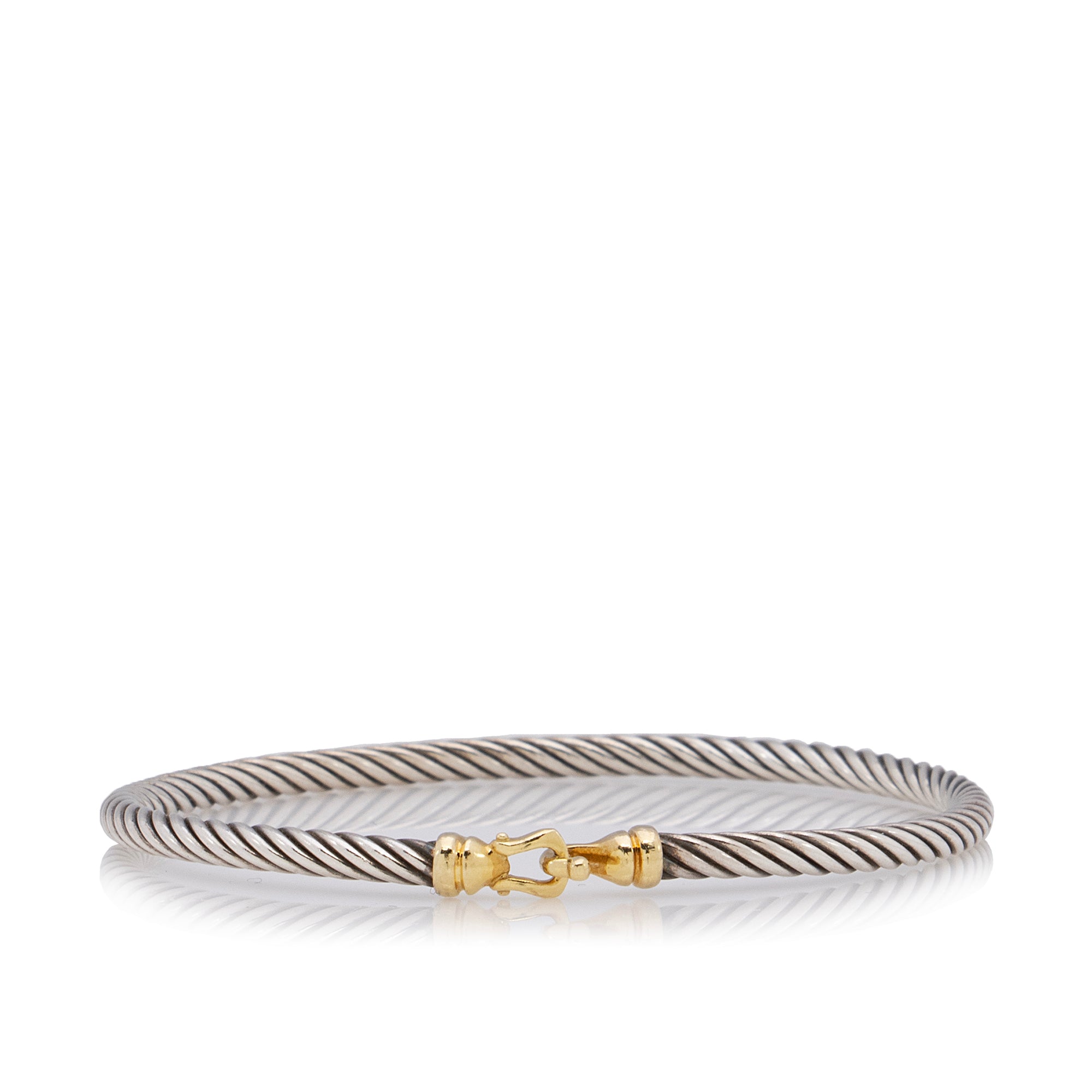 David Yurman 18k Yellow Gold Sterling Silver Cable Buckle 3mm Bracelet (SHF-23237)