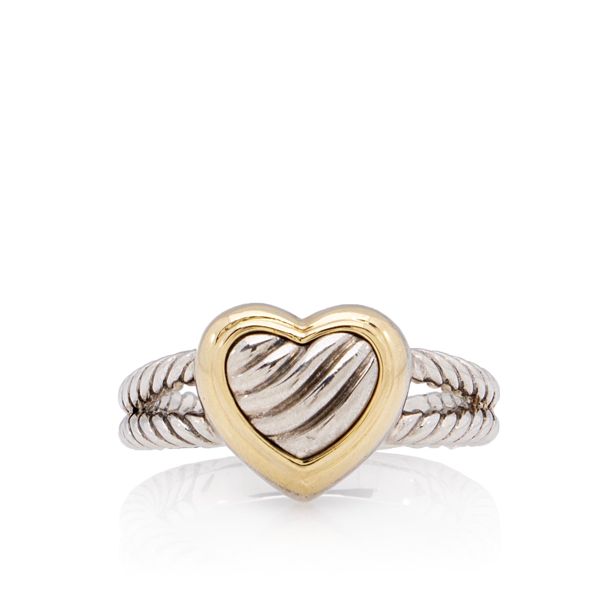 David Yurman 18k Yellow Gold Sterling Silver Cable Heart Ring - Size 9 1/2 (SHF-23184)