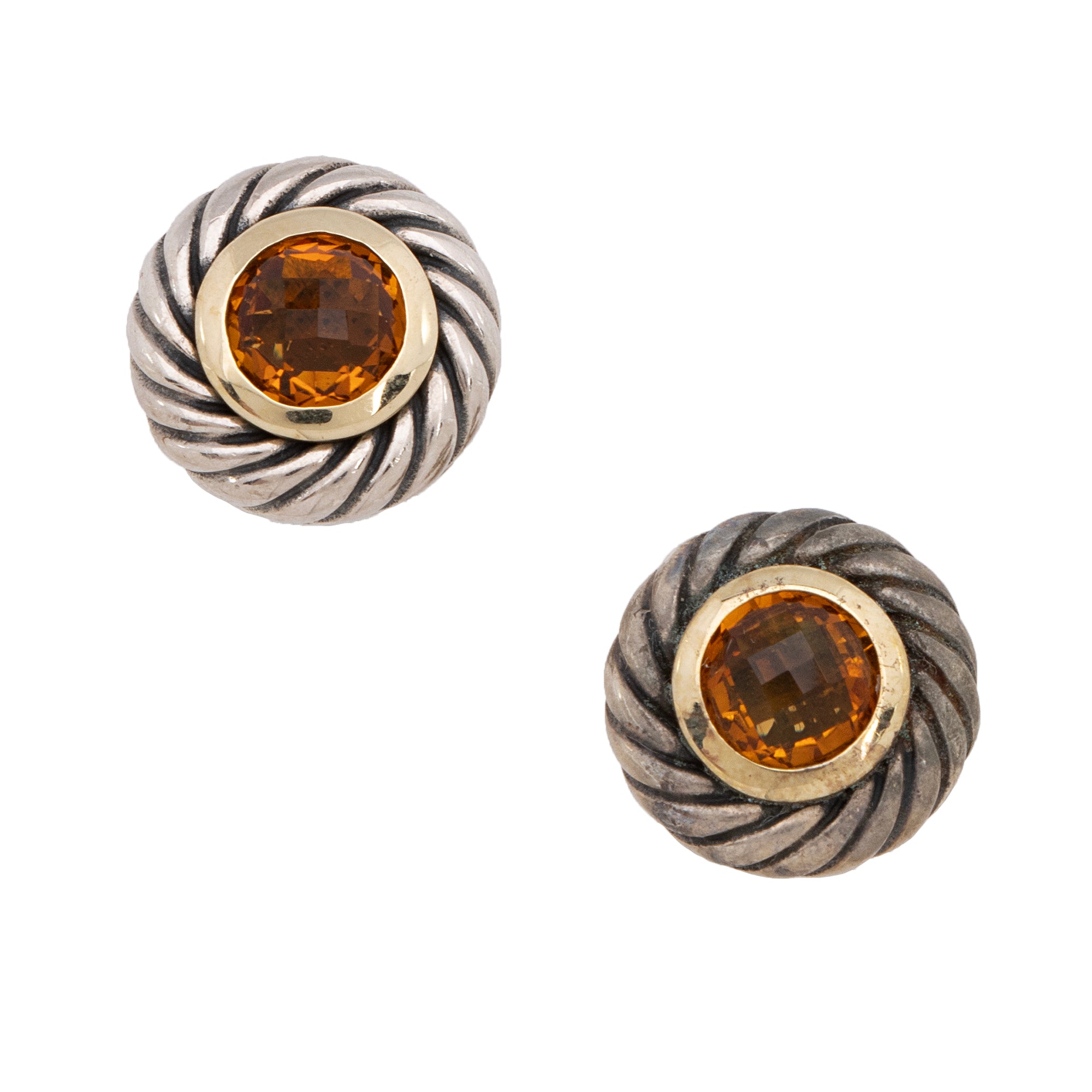 David Yurman 18k Yellow Gold Sterling Silver Citrine Cookie Earrings (SHF-23218)