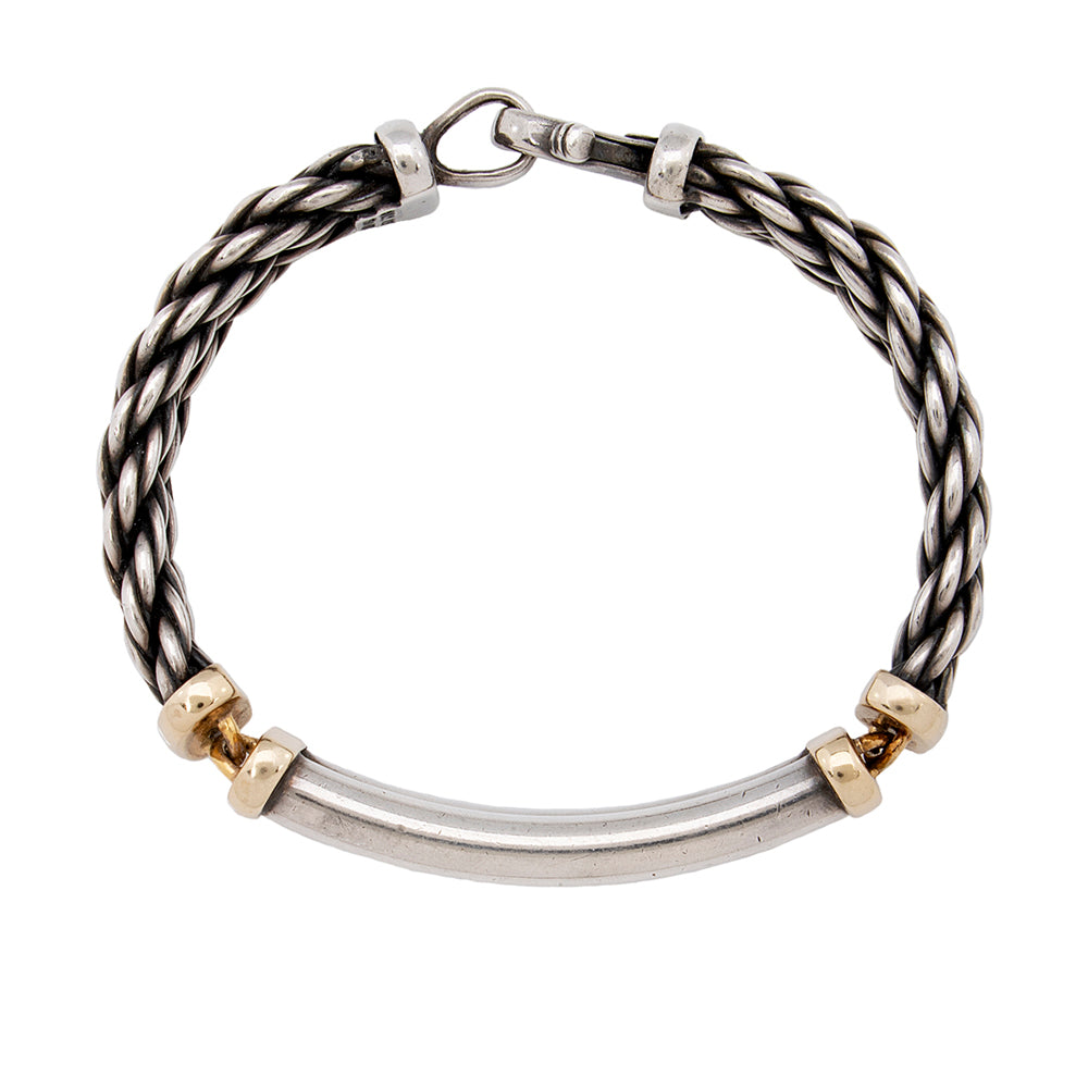 David Yurman 18k Yellow Gold Sterling Silver Wheat Chain Bar Bracelet (SHF-18498)