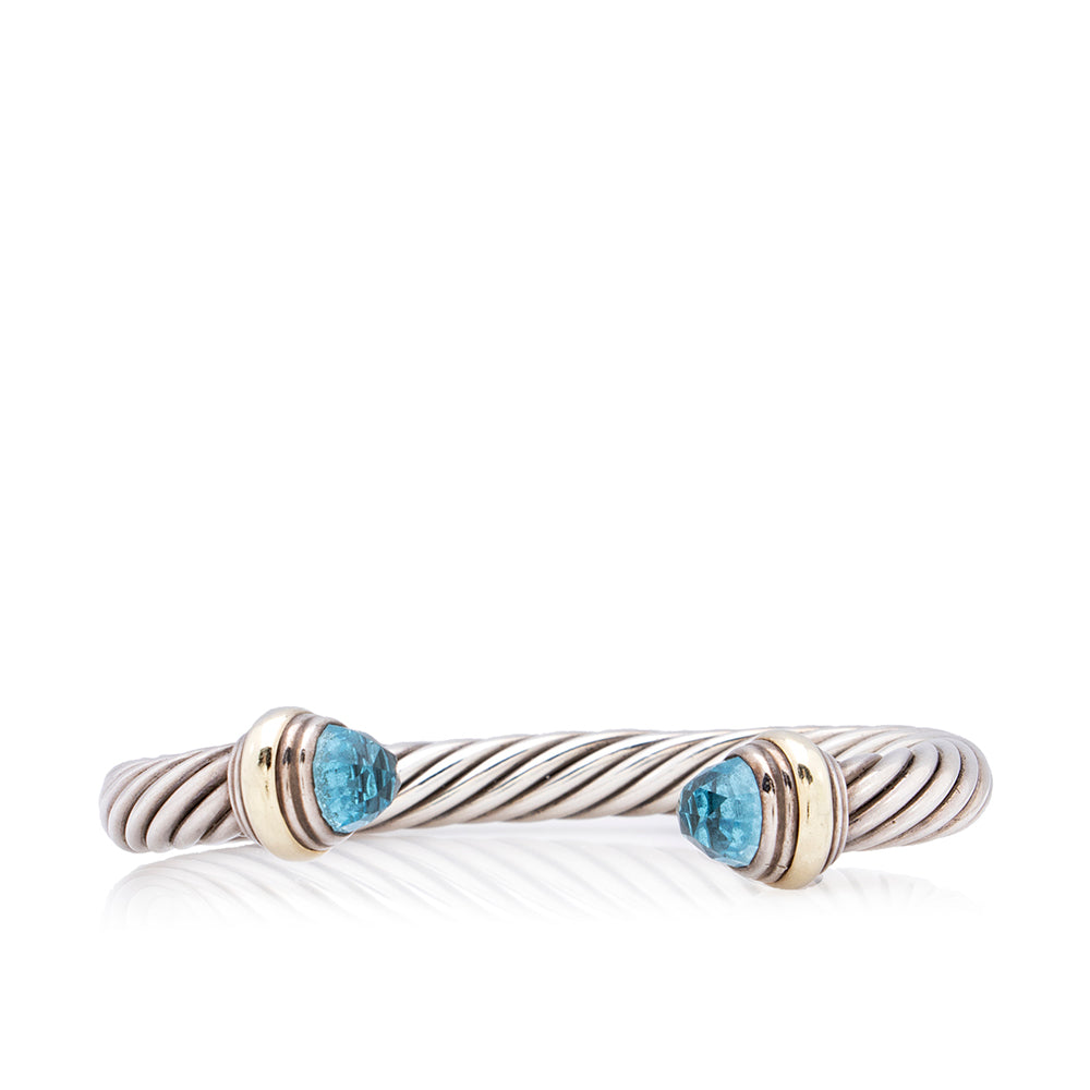 David Yurman Sterling Silver 14k Gold Blue Topaz Cable Classics 5mm Bracelet (SHF-18527)
