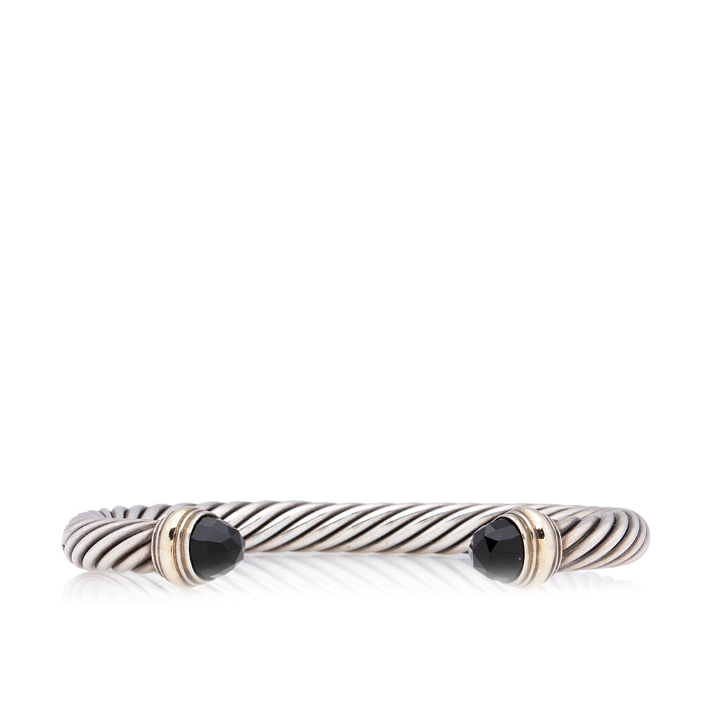 David Yurman Sterling Silver 14kt Yellow Gold Onyx Cable Classics 7mm Bracelet (SHF-20499)
