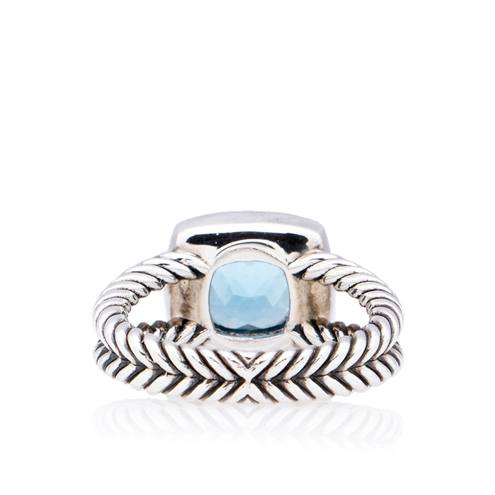 David Yurman Sterling Silver Diamond Blue Topaz Albion 11mm Ring - Size 6 (SHF-19199)