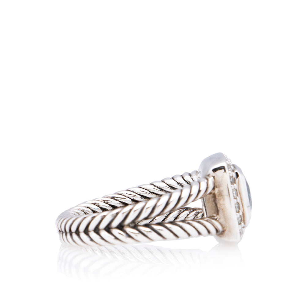David Yurman Sterling Silver Diamond Blue Topaz Albion 11mm Ring - Size 6 (SHF-19199)