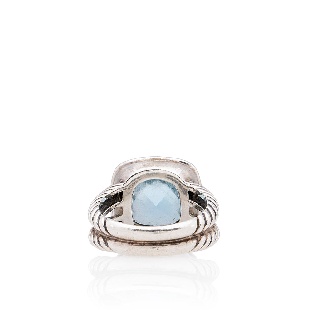 David Yurman Sterling Silver Diamond Blue Topaz 11mm Albion Ring - Size 7 1/2 - FINAL SALE (SHF-18548)