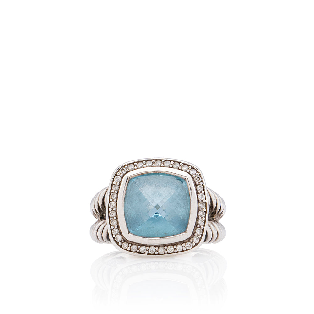 David Yurman Sterling Silver Diamond Blue Topaz 11mm Albion Ring - Size 7 1/2 - FINAL SALE (SHF-18548)