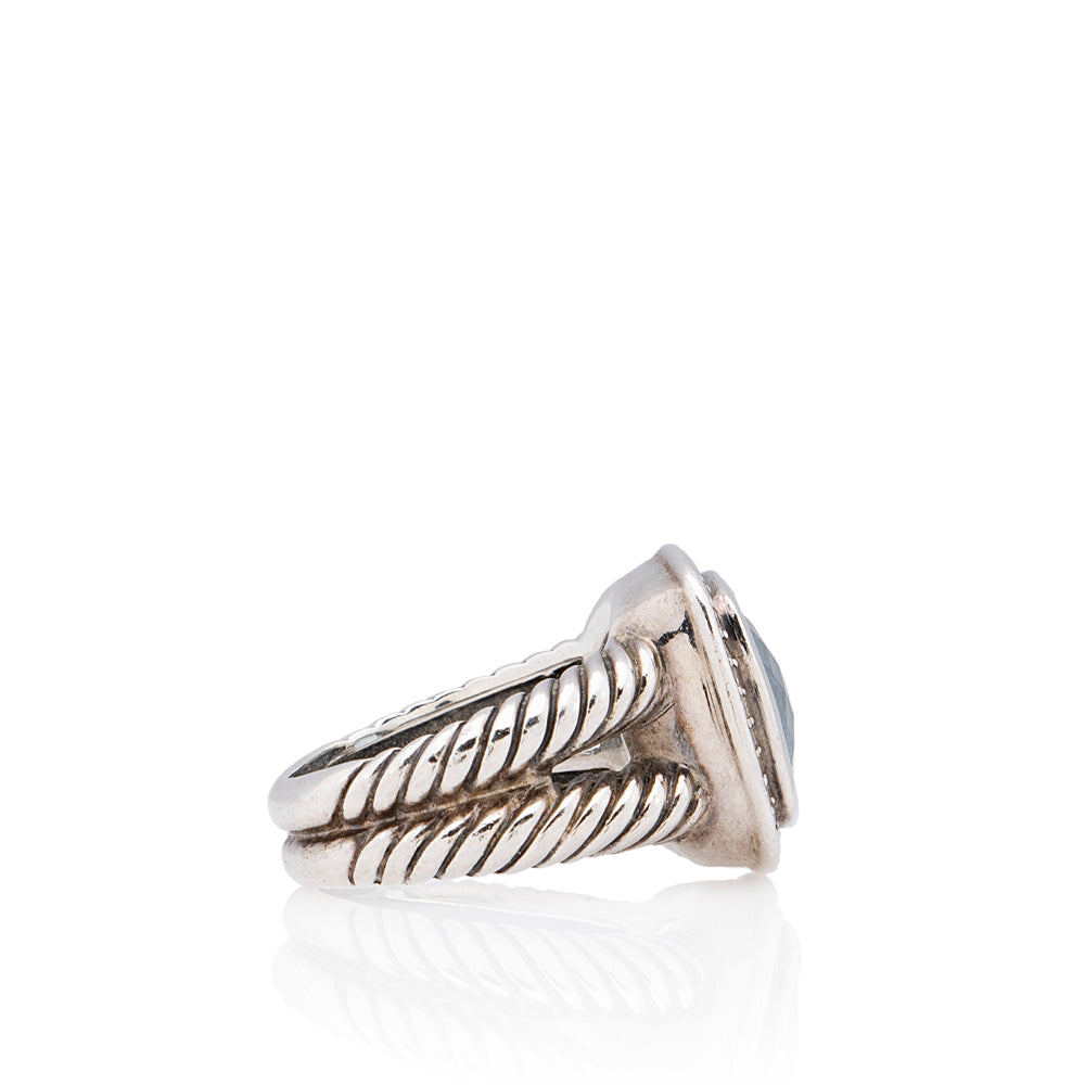 David Yurman Sterling Silver Diamond Blue Topaz 11mm Albion Ring - Size 7 1/2 - FINAL SALE (SHF-18548)