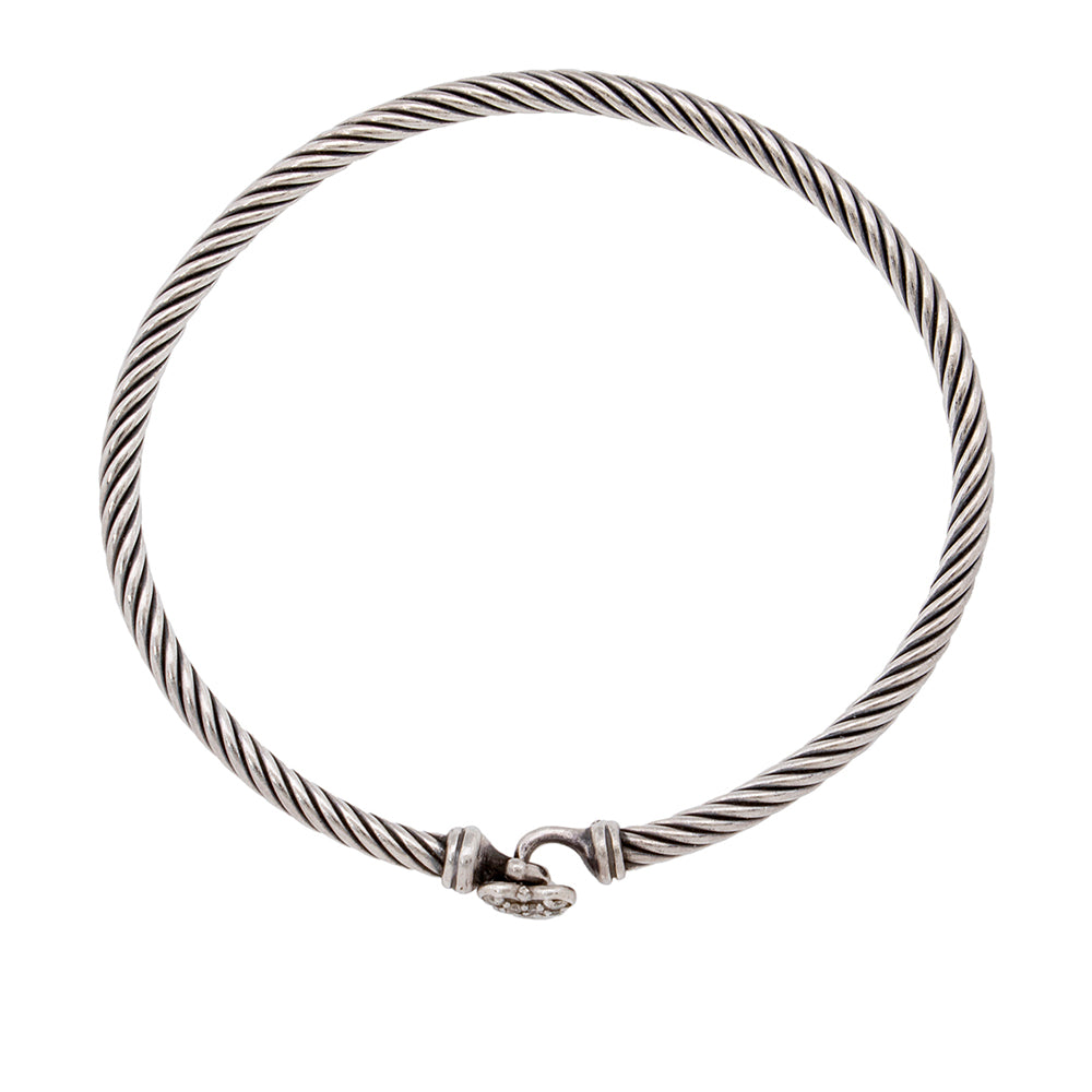 David Yurman Sterling Silver Pave Diamond Heart Cable Collectibles 3mm Bracelet (SHF-19204)