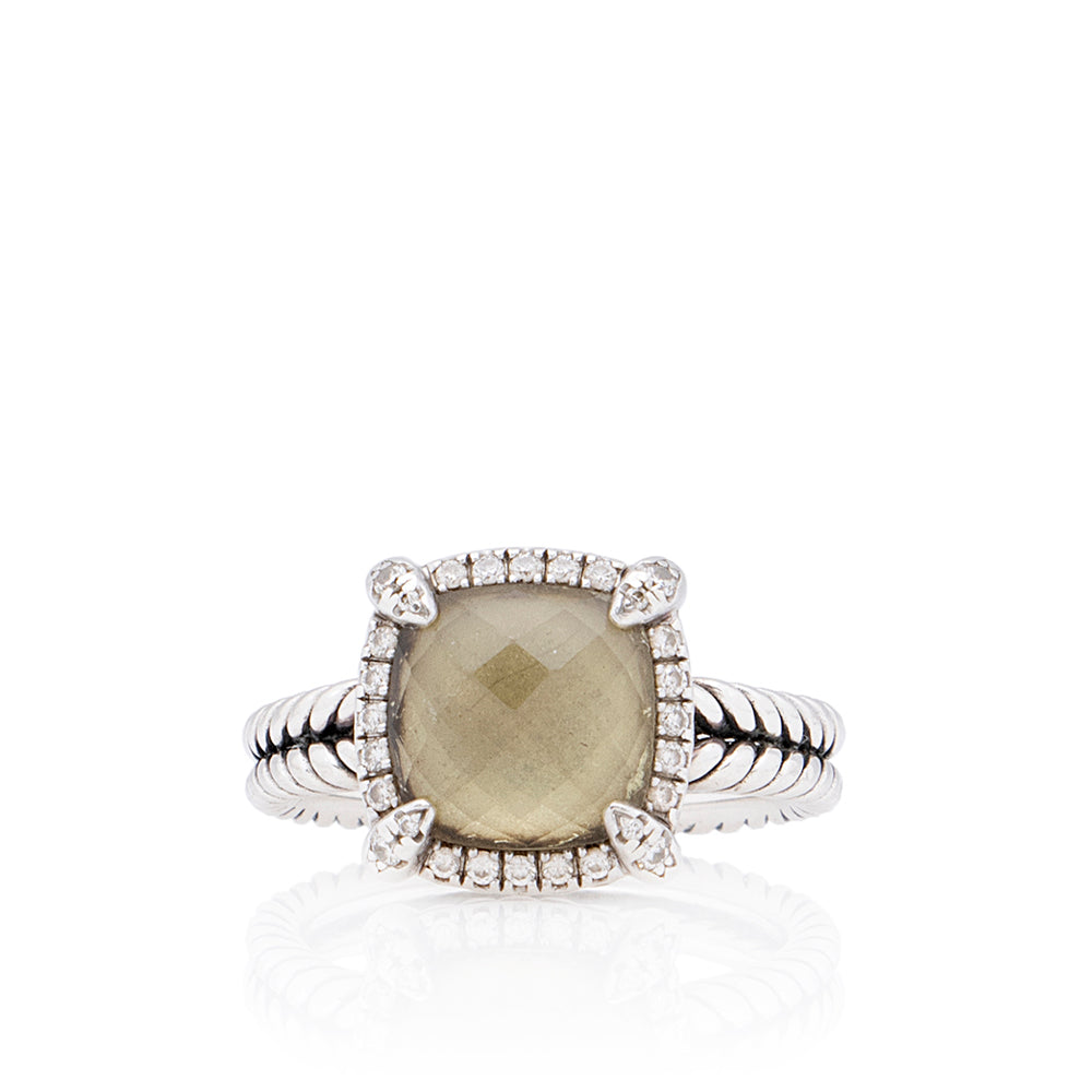 David Yurman Sterling Silver Diamond Lemon Citrine Chatelaine Pave Bezel Ring - Size 6 1/2 (SHF-19621)