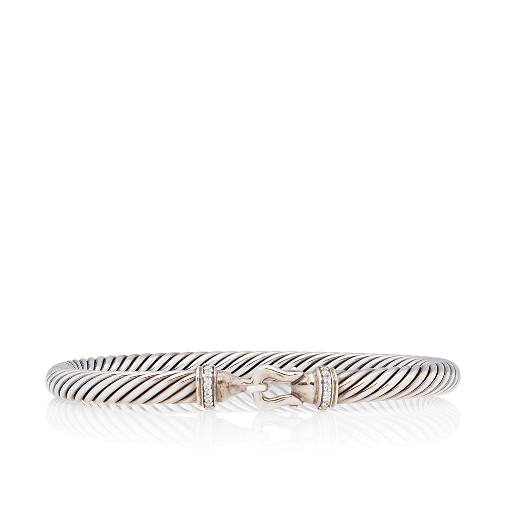 David Yurman Sterling Silver Pave Diamond Cable 3mm Bracelet (SHF-19594)