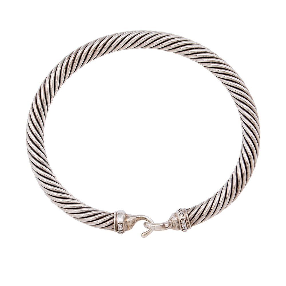 David Yurman Sterling Silver Pave Diamond Cable 3mm Bracelet (SHF-19594)