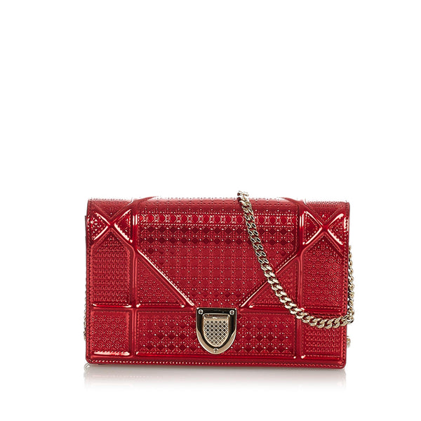 Christian Dior Red Metallic Patent Cannage Diorama Bag