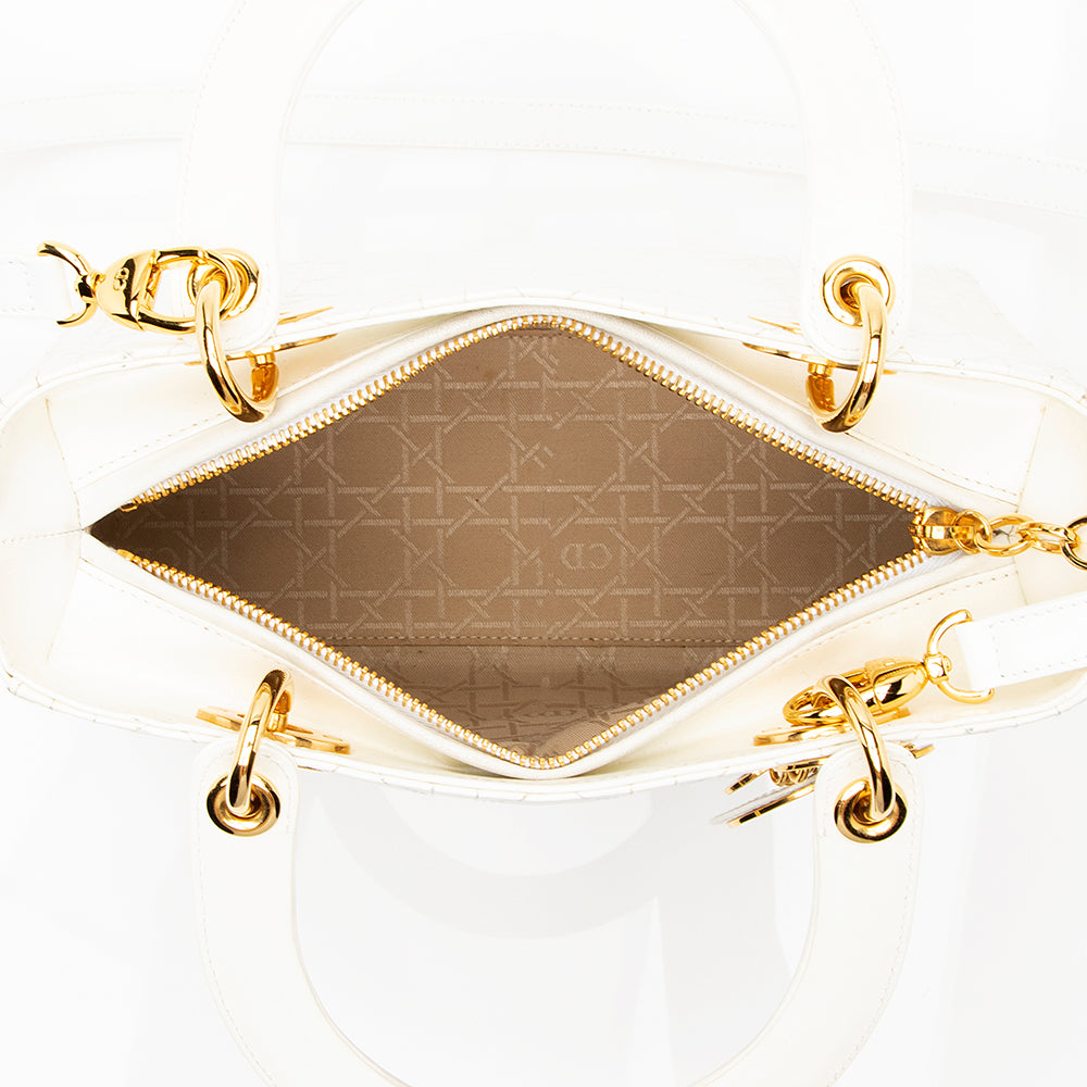 Dior Patent Leather Lady Dior Medium Tote (SHF-20994)