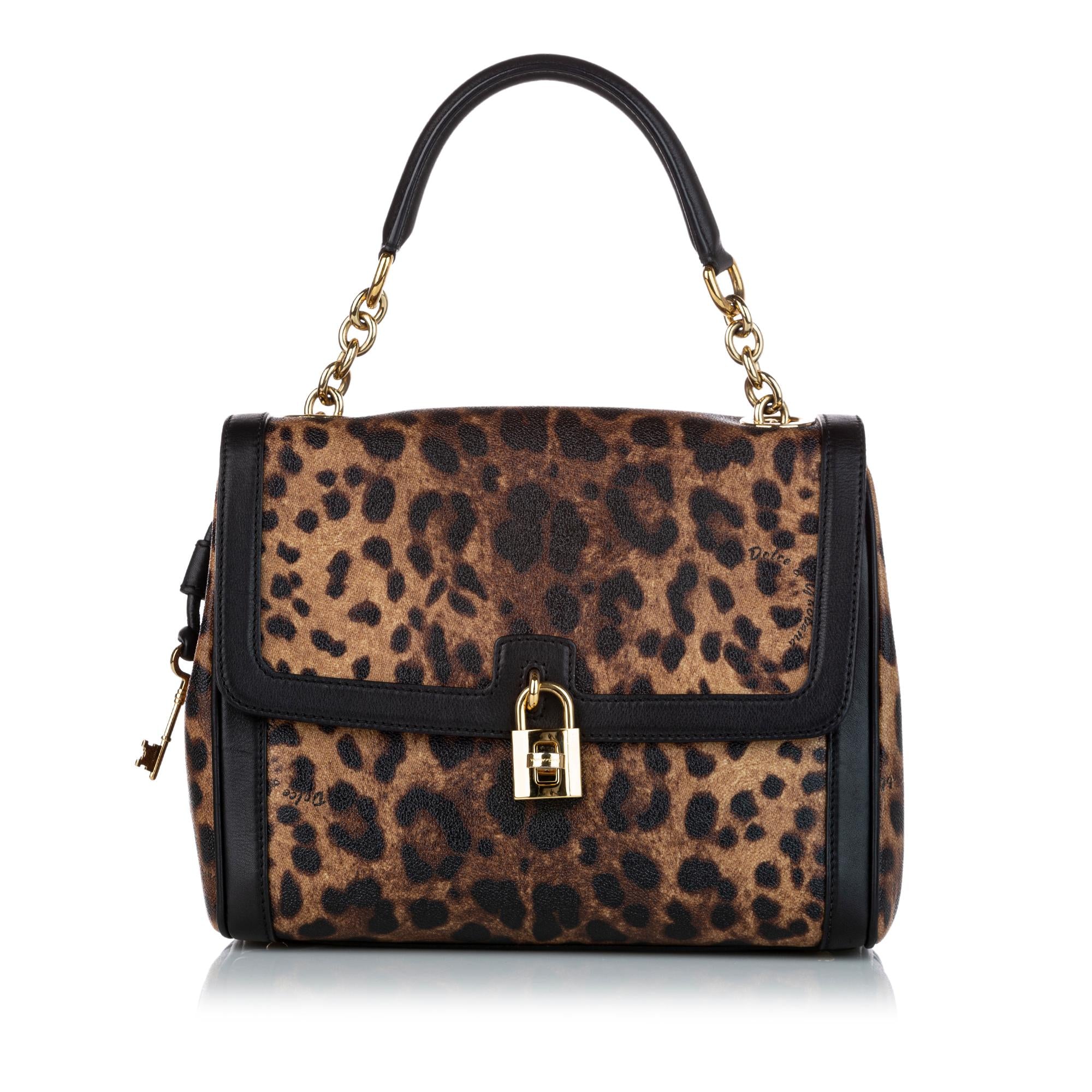 Dolce & Gabbana Padlock Leopard Print Leather Handbag (SHG-28020)