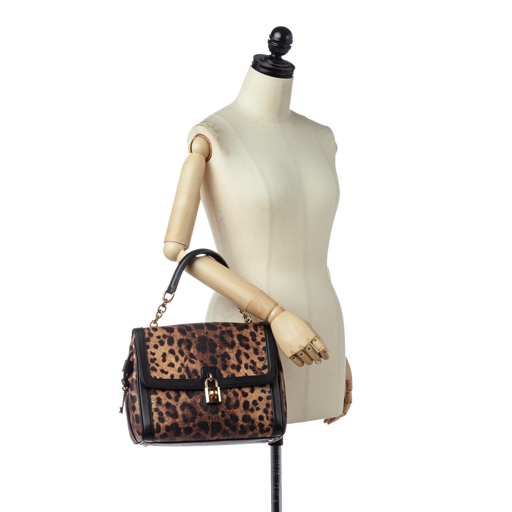 Dolce & Gabbana Padlock Leopard Print Leather Handbag (SHG-28020)