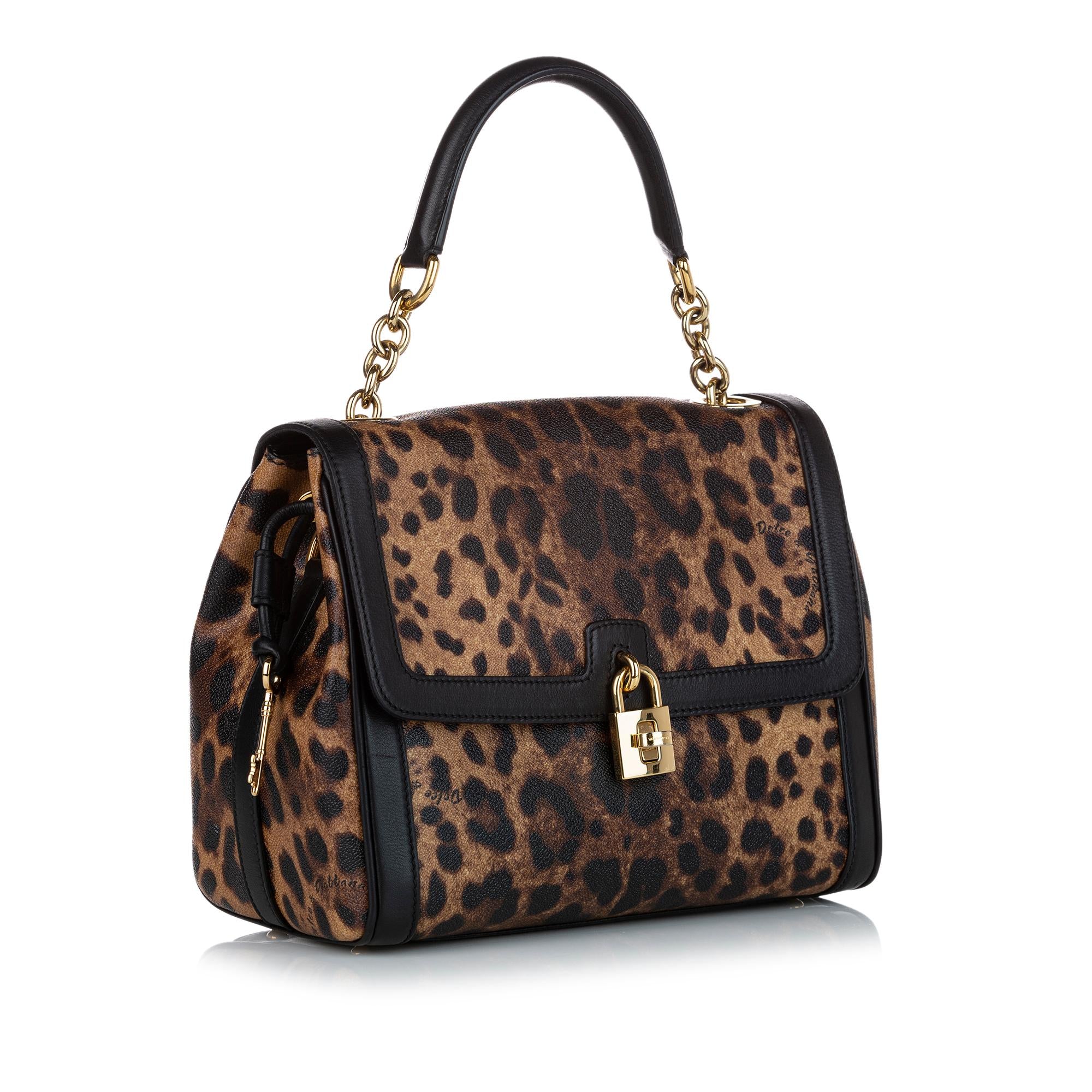 Dolce & Gabbana Padlock Leopard Print Leather Handbag (SHG-28020)