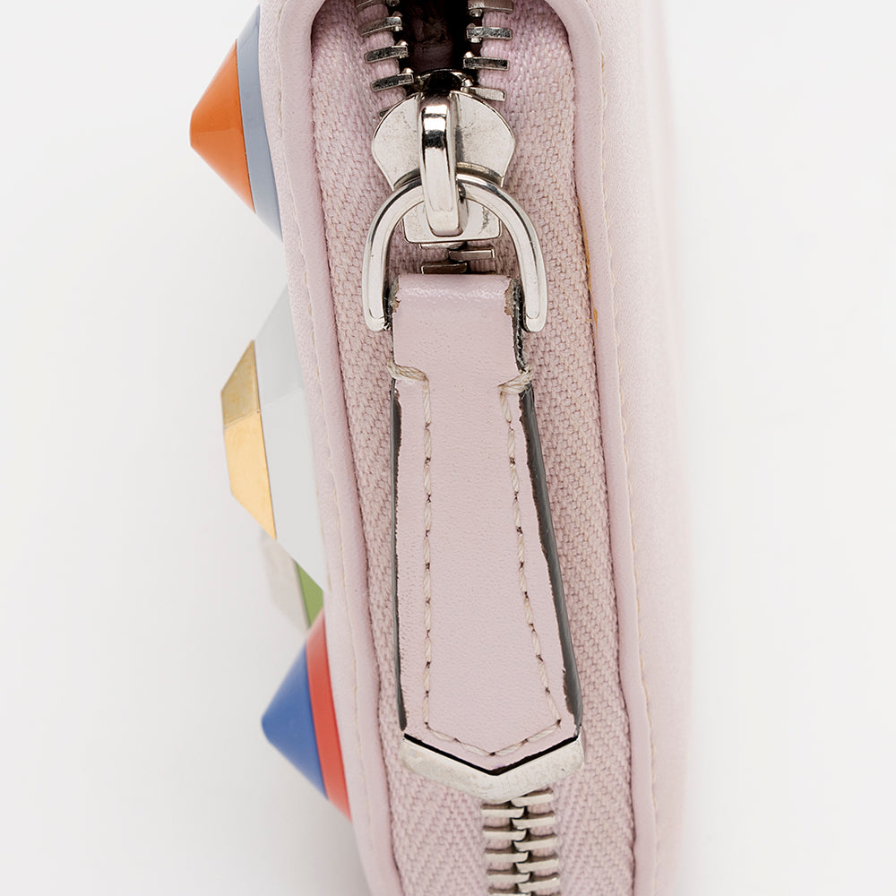 Fendi Leather Multicolor Studded Zip Around Wallet (SHF-17219)